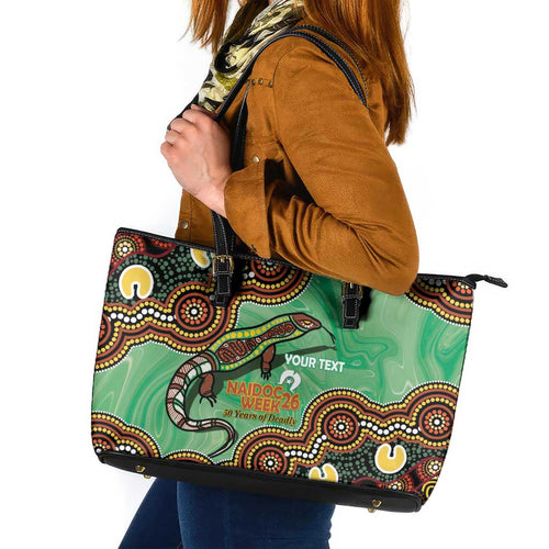Personalised Australia Goanna NAIDOC Week 2026 Leather Tote Bag 50 Years of Deadly Aboriginal Art