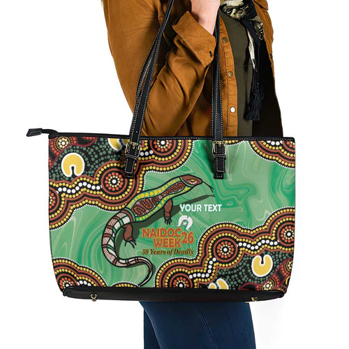 Personalised Australia Goanna NAIDOC Week 2026 Leather Tote Bag 50 Years of Deadly Aboriginal Art