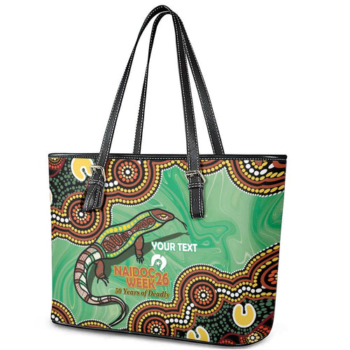 Personalised Australia Goanna NAIDOC Week 2026 Leather Tote Bag 50 Years of Deadly Aboriginal Art
