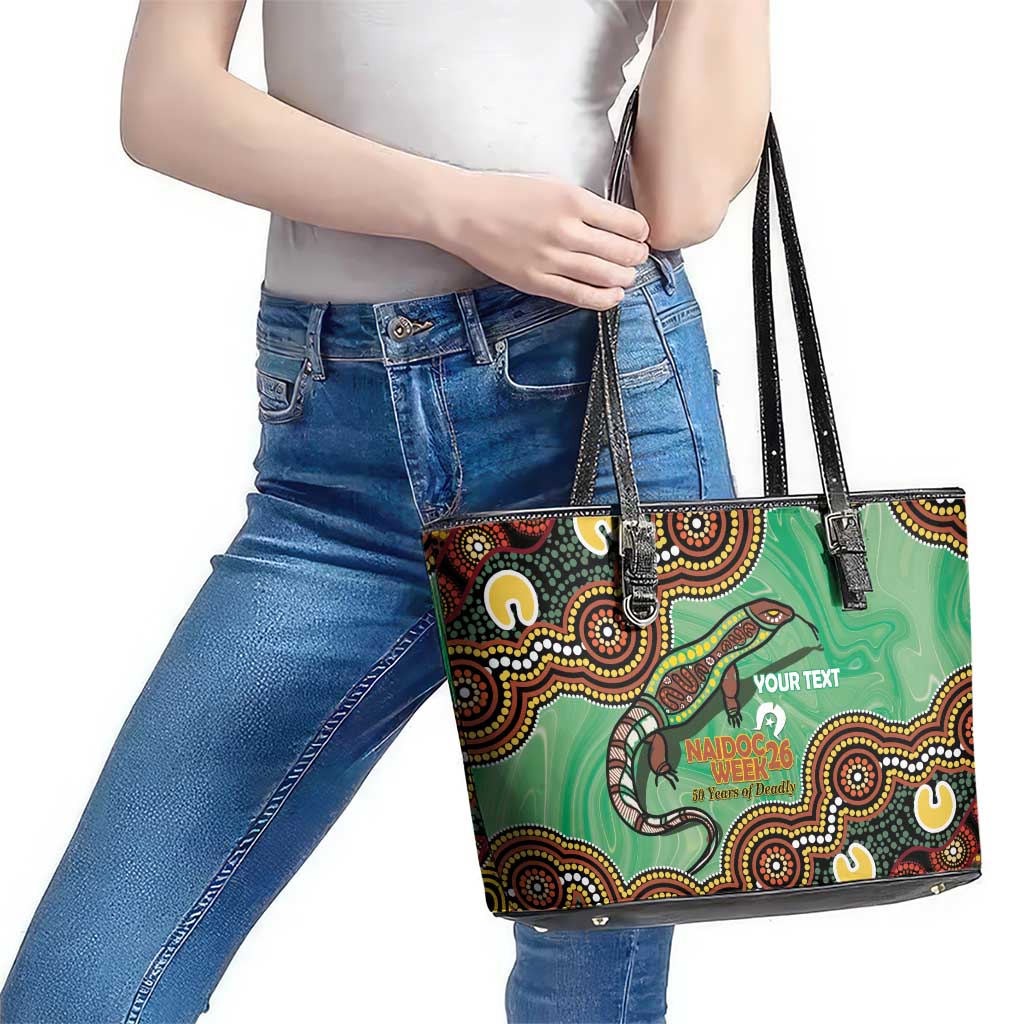 Personalised Australia Goanna NAIDOC Week 2026 Leather Tote Bag 50 Years of Deadly Aboriginal Art