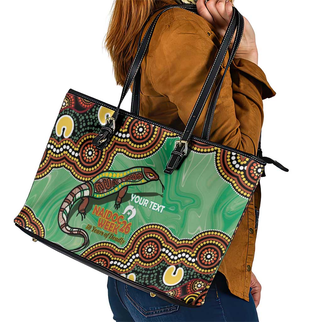 Personalised Australia Goanna NAIDOC Week 2026 Leather Tote Bag 50 Years of Deadly Aboriginal Art