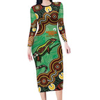 Personalised Australia Goanna NAIDOC Week 2026 Long Sleeve Bodycon Dress 50 Years of Deadly Aboriginal Art