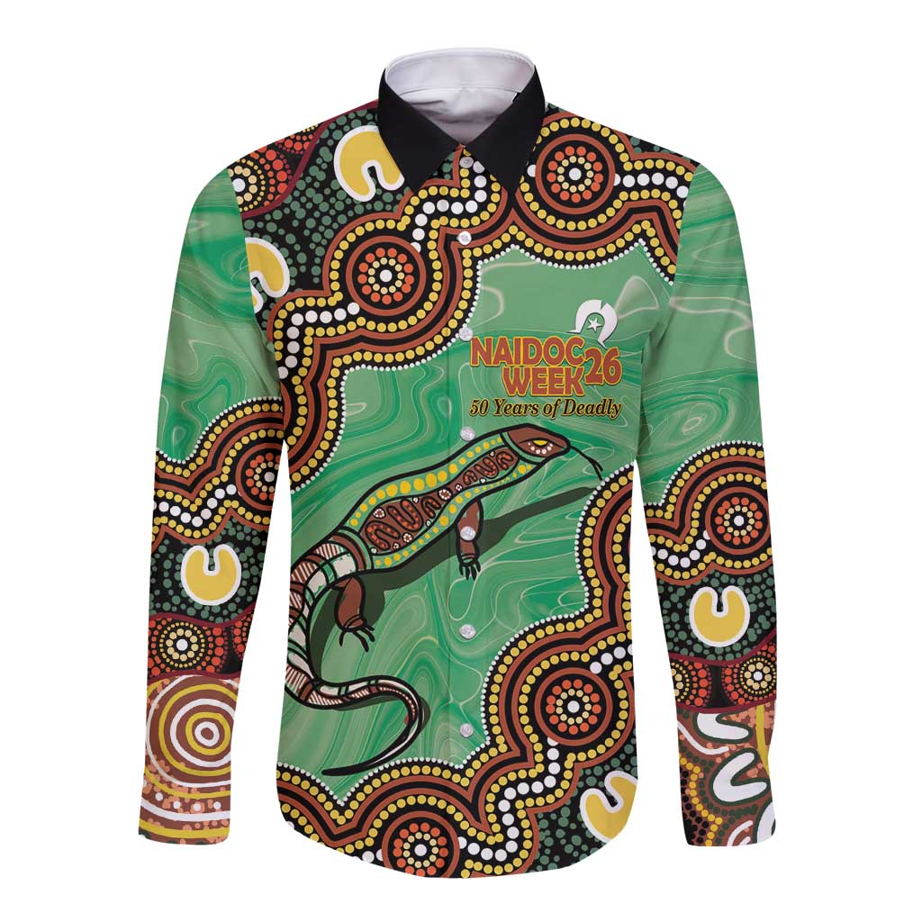 Personalised Australia Goanna NAIDOC Week 2026 Long Sleeve Button Shirt 50 Years of Deadly Aboriginal Art