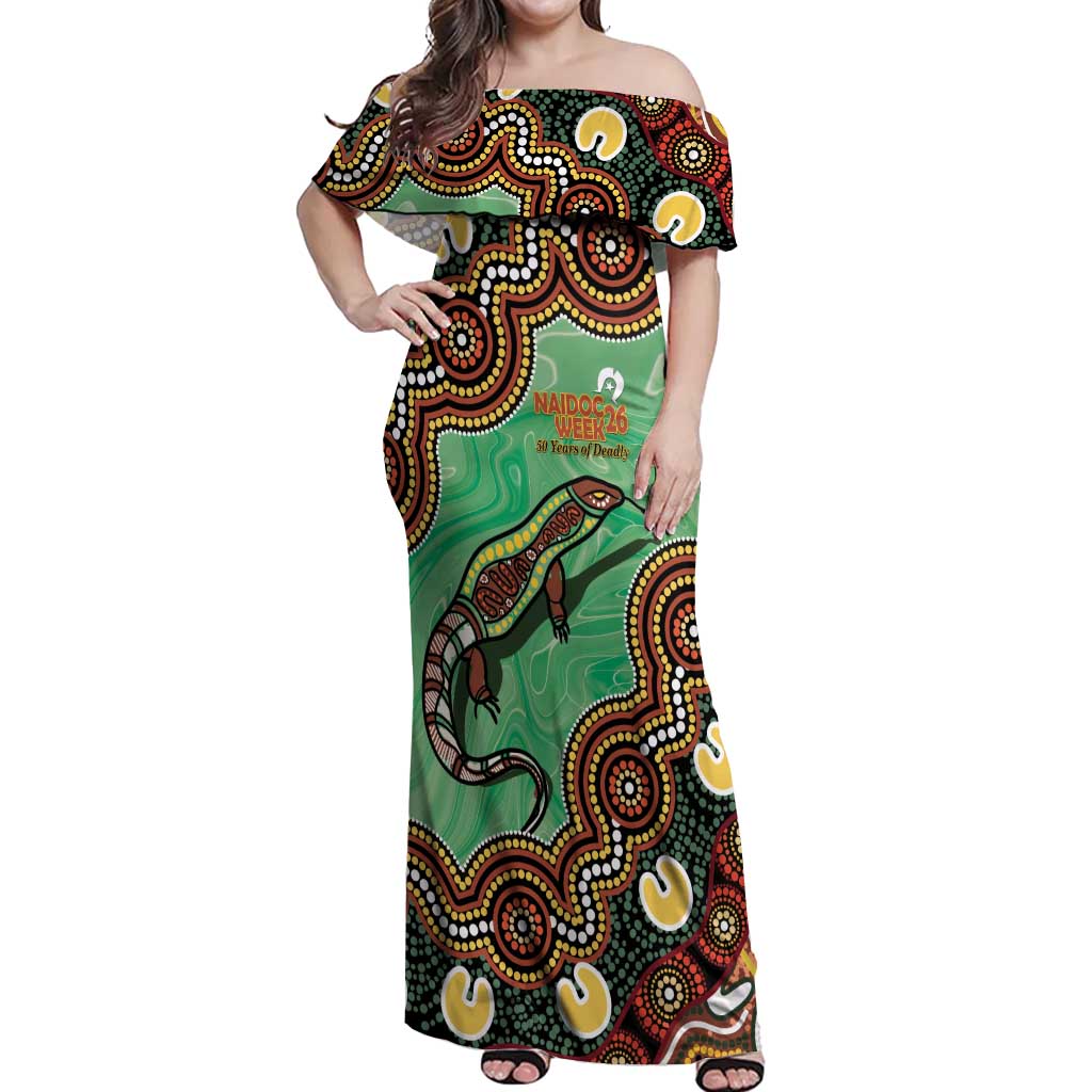 Personalised Australia Goanna NAIDOC Week 2026 Off Shoulder Maxi Dress 50 Years of Deadly Aboriginal Art