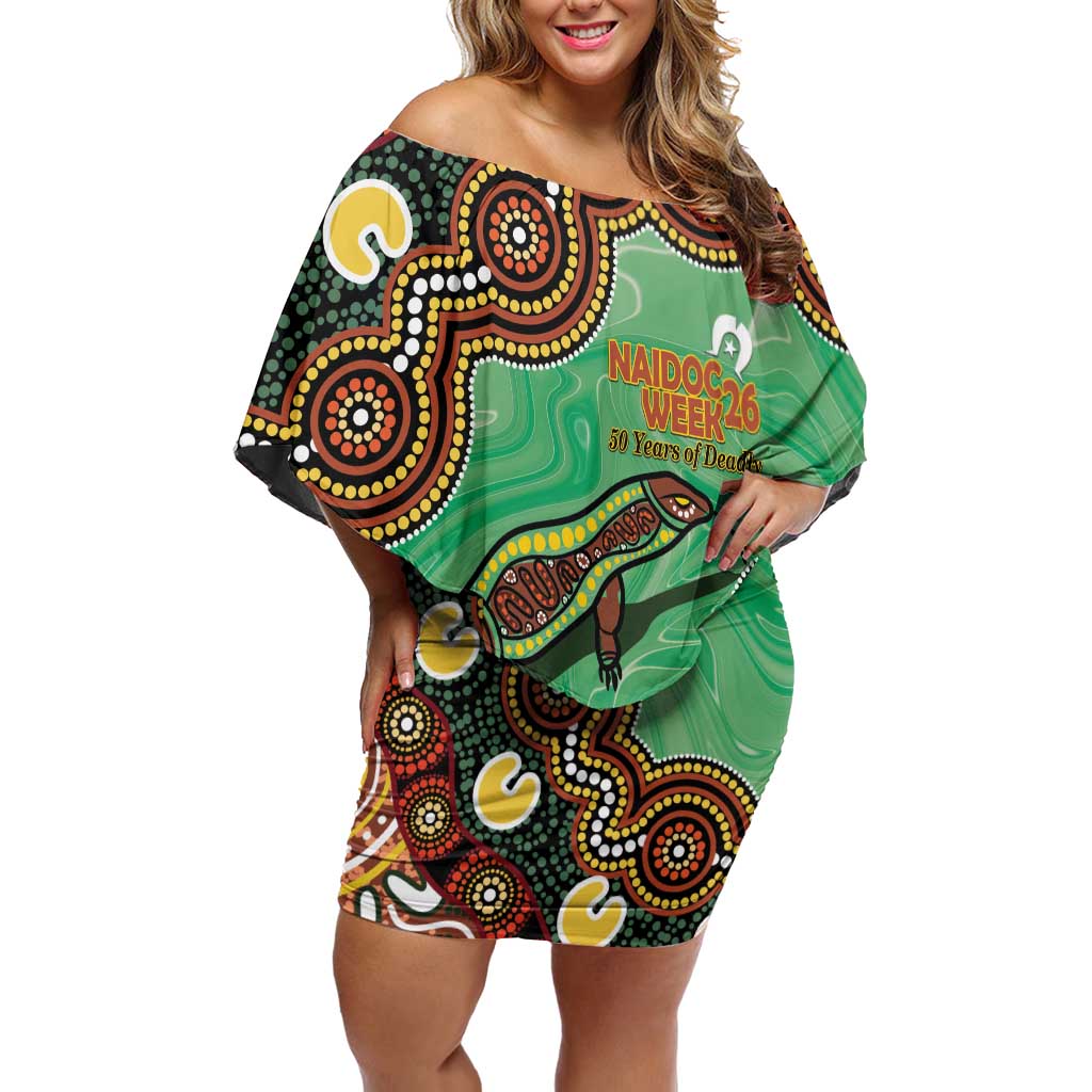 Personalised Australia Goanna NAIDOC Week 2026 Off Shoulder Short Dress 50 Years of Deadly Aboriginal Art