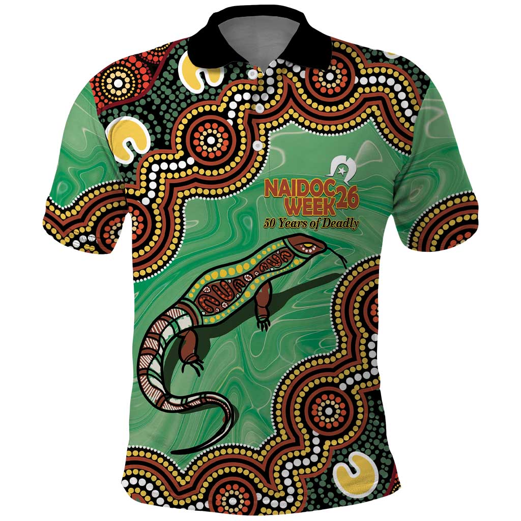 Personalised Australia Goanna NAIDOC Week 2026 Polo Shirt 50 Years of Deadly Aboriginal Art
