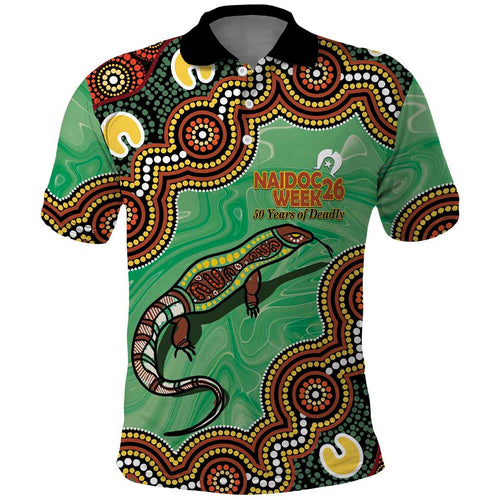 Personalised Australia Goanna NAIDOC Week 2026 Polo Shirt 50 Years of Deadly Aboriginal Art