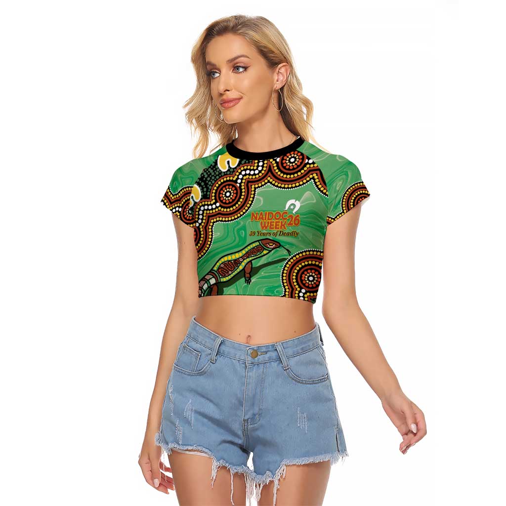 Personalised Australia Goanna NAIDOC Week 2026 Raglan Cropped T Shirt 50 Years of Deadly Aboriginal Art