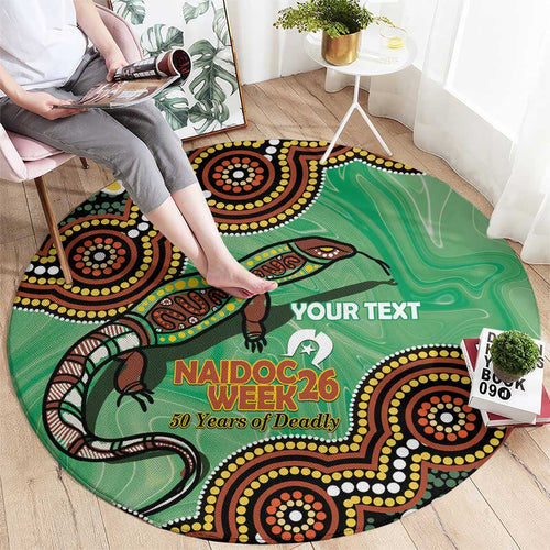 Personalised Australia Goanna NAIDOC Week 2026 Round Carpet 50 Years of Deadly Aboriginal Art