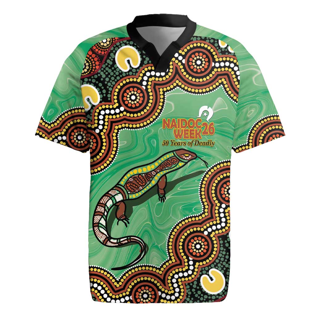 Personalised Australia Goanna NAIDOC Week 2026 Rugby Jersey 50 Years of Deadly Aboriginal Art