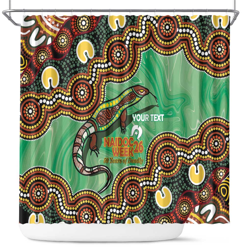 Personalised Australia Goanna NAIDOC Week 2026 Shower Curtain 50 Years of Deadly Aboriginal Art