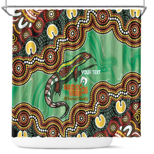 Personalised Australia Goanna NAIDOC Week 2026 Shower Curtain 50 Years of Deadly Aboriginal Art