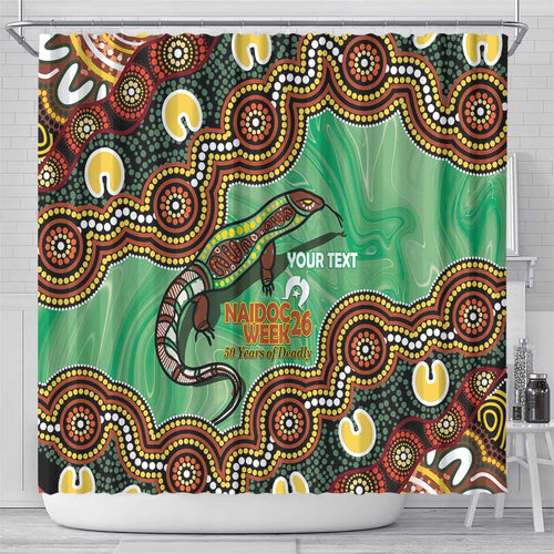 Personalised Australia Goanna NAIDOC Week 2026 Shower Curtain 50 Years of Deadly Aboriginal Art