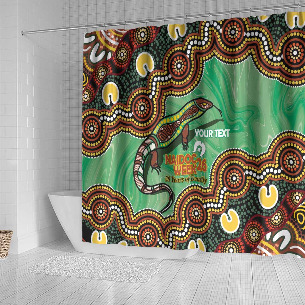 Personalised Australia Goanna NAIDOC Week 2026 Shower Curtain 50 Years of Deadly Aboriginal Art