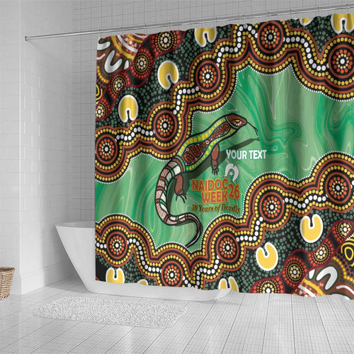 Personalised Australia Goanna NAIDOC Week 2026 Shower Curtain 50 Years of Deadly Aboriginal Art