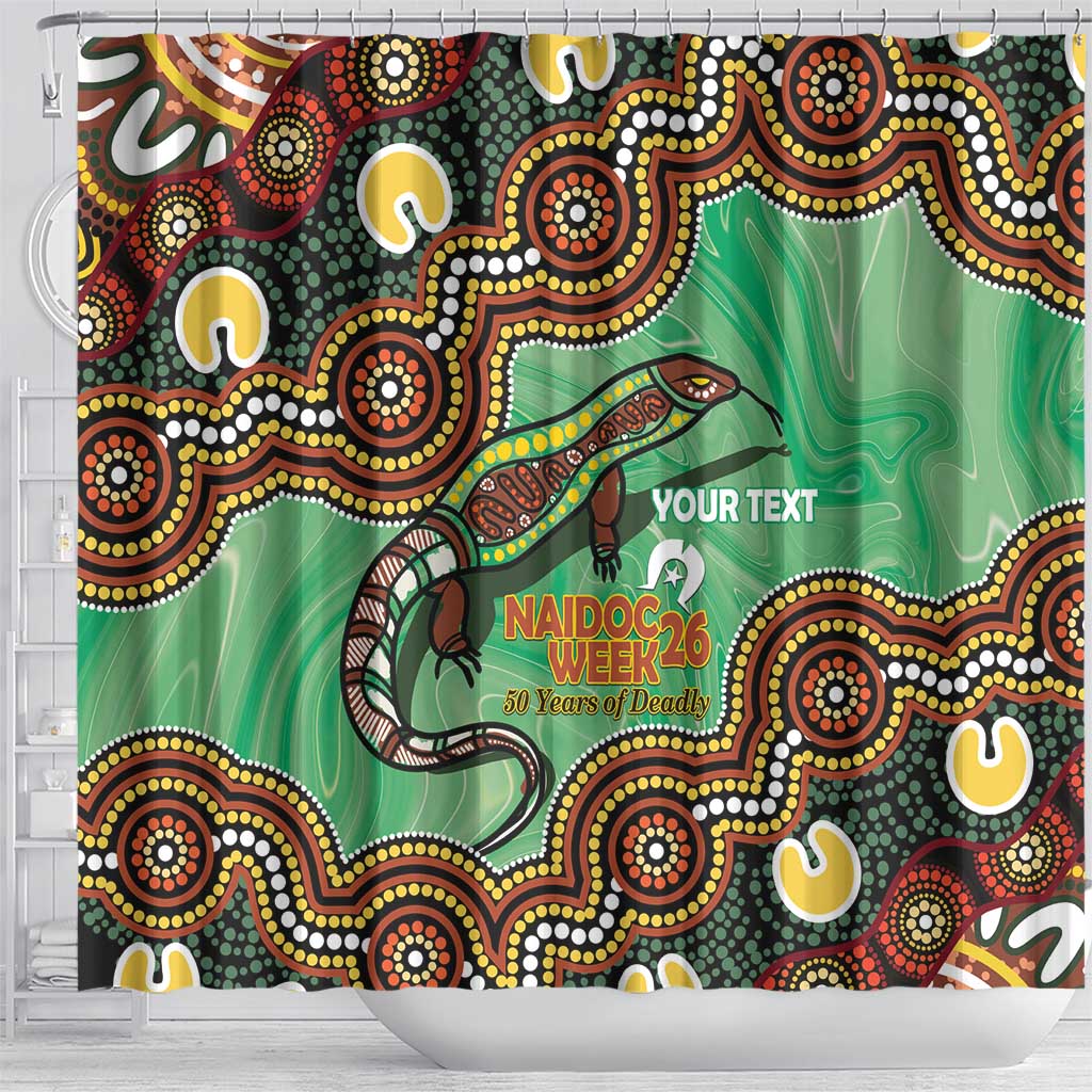 Personalised Australia Goanna NAIDOC Week 2026 Shower Curtain 50 Years of Deadly Aboriginal Art