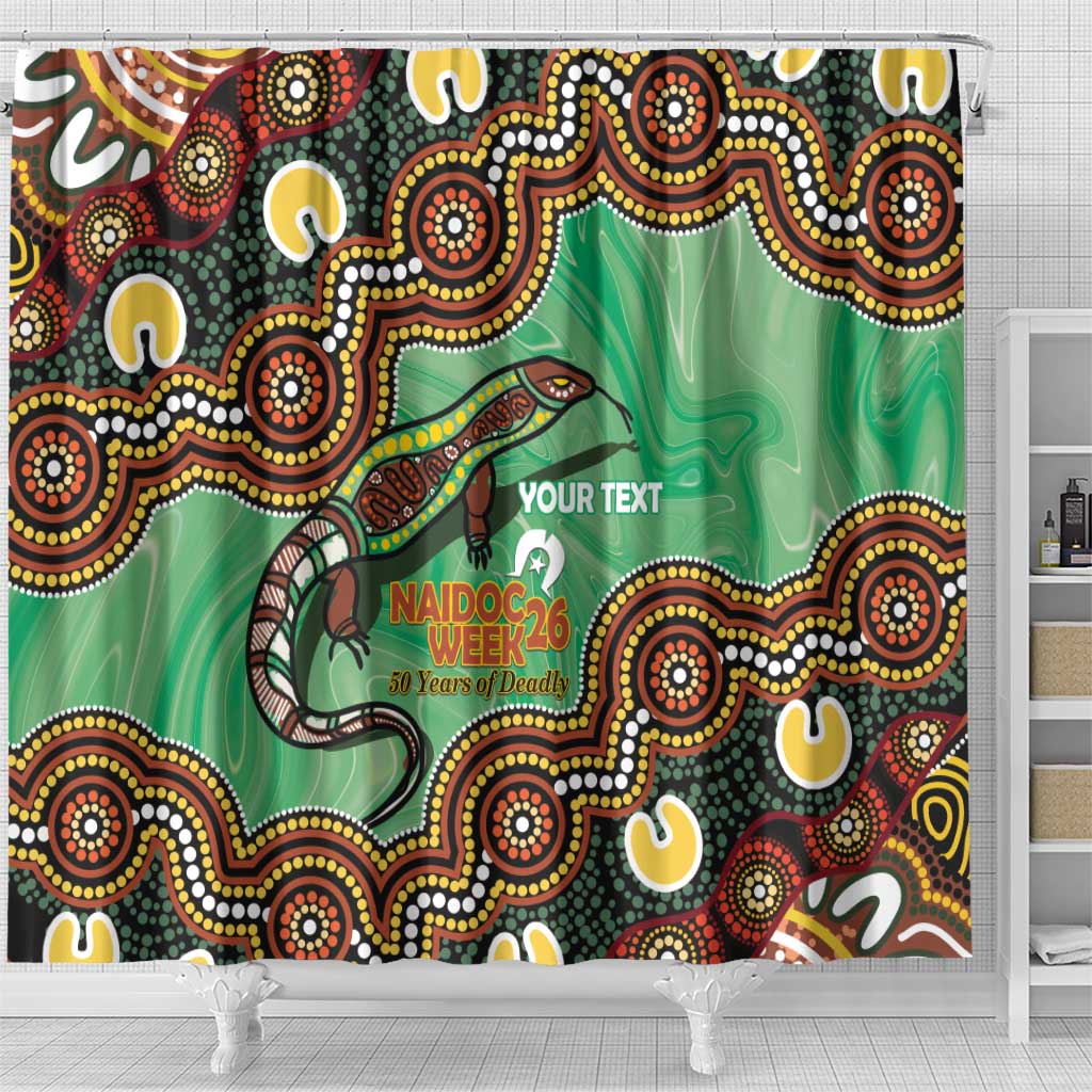Personalised Australia Goanna NAIDOC Week 2026 Shower Curtain 50 Years of Deadly Aboriginal Art