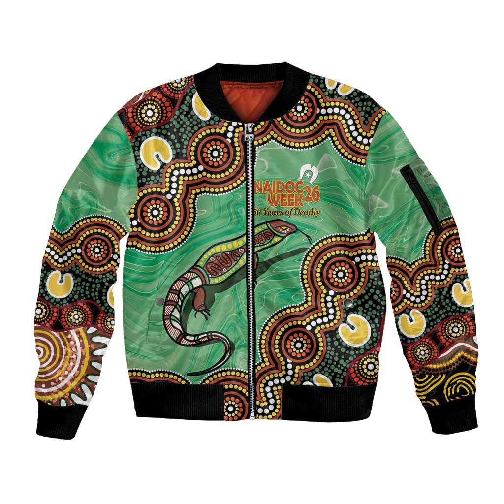 Personalised Australia Goanna NAIDOC Week 2026 Sleeve Zip Bomber Jacket 50 Years of Deadly Aboriginal Art