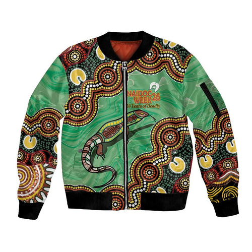 Personalised Australia Goanna NAIDOC Week 2026 Sleeve Zip Bomber Jacket 50 Years of Deadly Aboriginal Art
