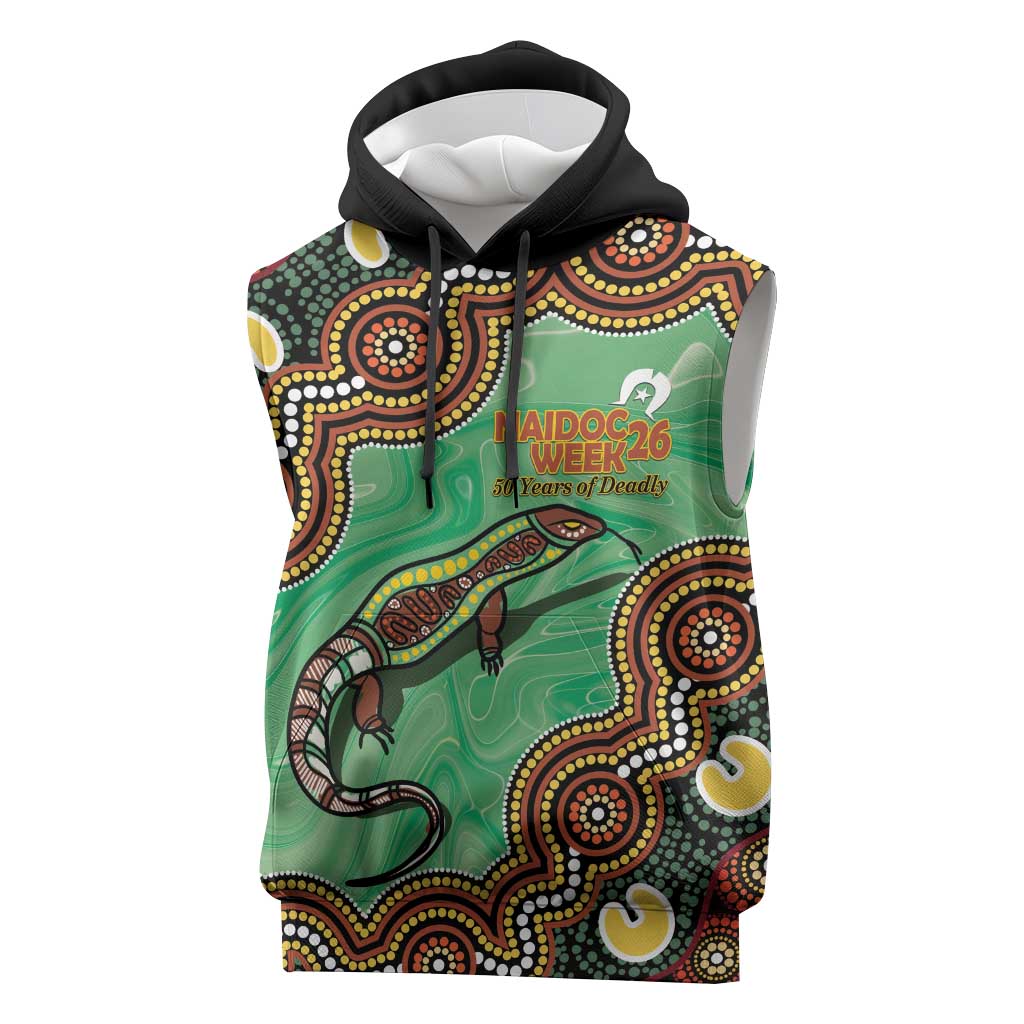 Personalised Australia Goanna NAIDOC Week 2026 Sleeveless Hoodie 50 Years of Deadly Aboriginal Art