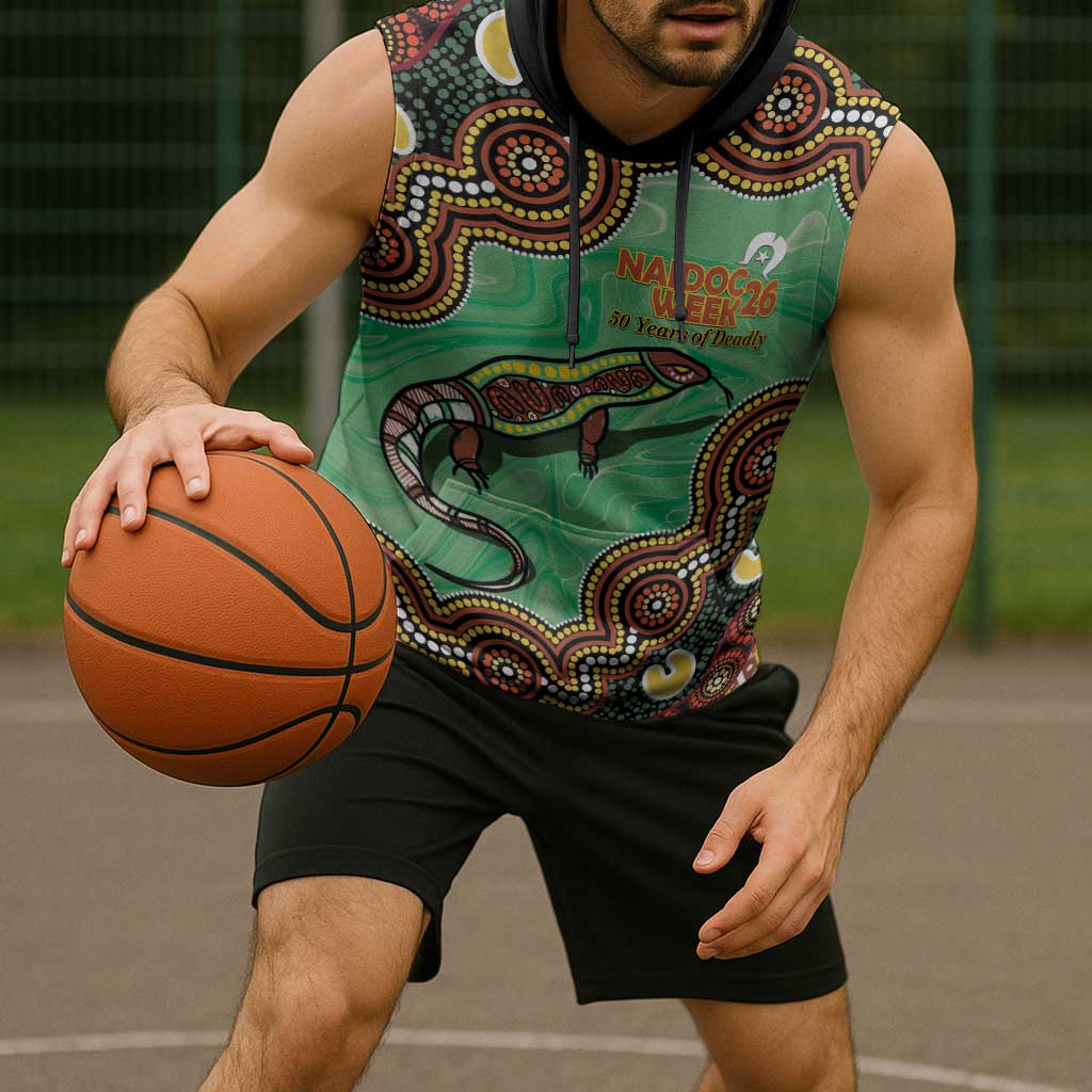 Personalised Australia Goanna NAIDOC Week 2026 Sleeveless Hoodie 50 Years of Deadly Aboriginal Art
