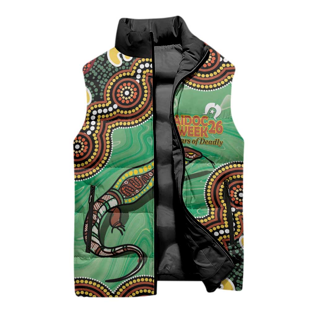 Personalised Australia Goanna NAIDOC Week 2026 Sleeveless Puffer Jacket 50 Years of Deadly Aboriginal Art
