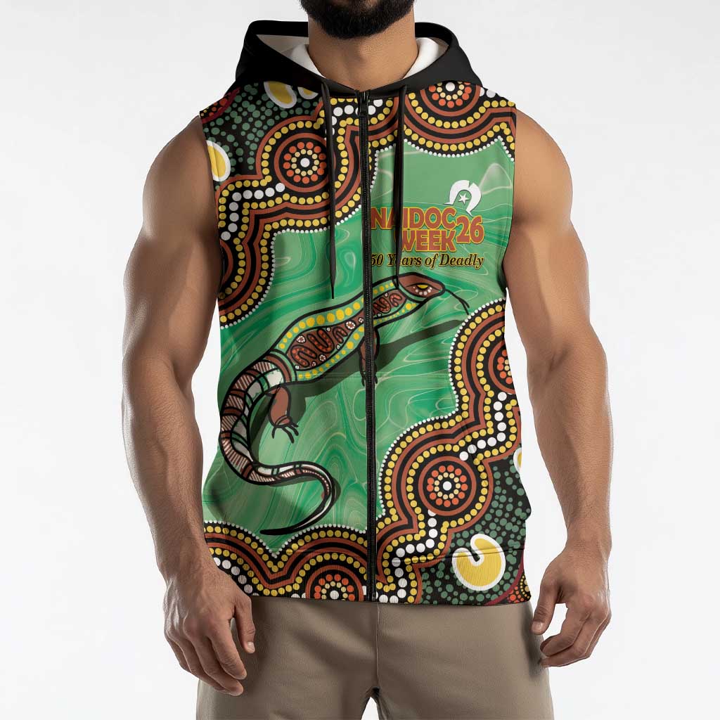 Personalised Australia Goanna NAIDOC Week 2026 Sleeveless Zip Hoodie 50 Years of Deadly Aboriginal Art
