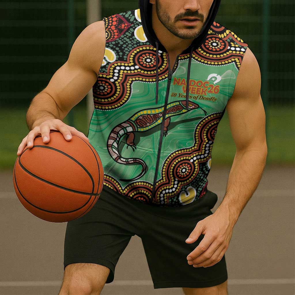 Personalised Australia Goanna NAIDOC Week 2026 Sleeveless Zip Hoodie 50 Years of Deadly Aboriginal Art