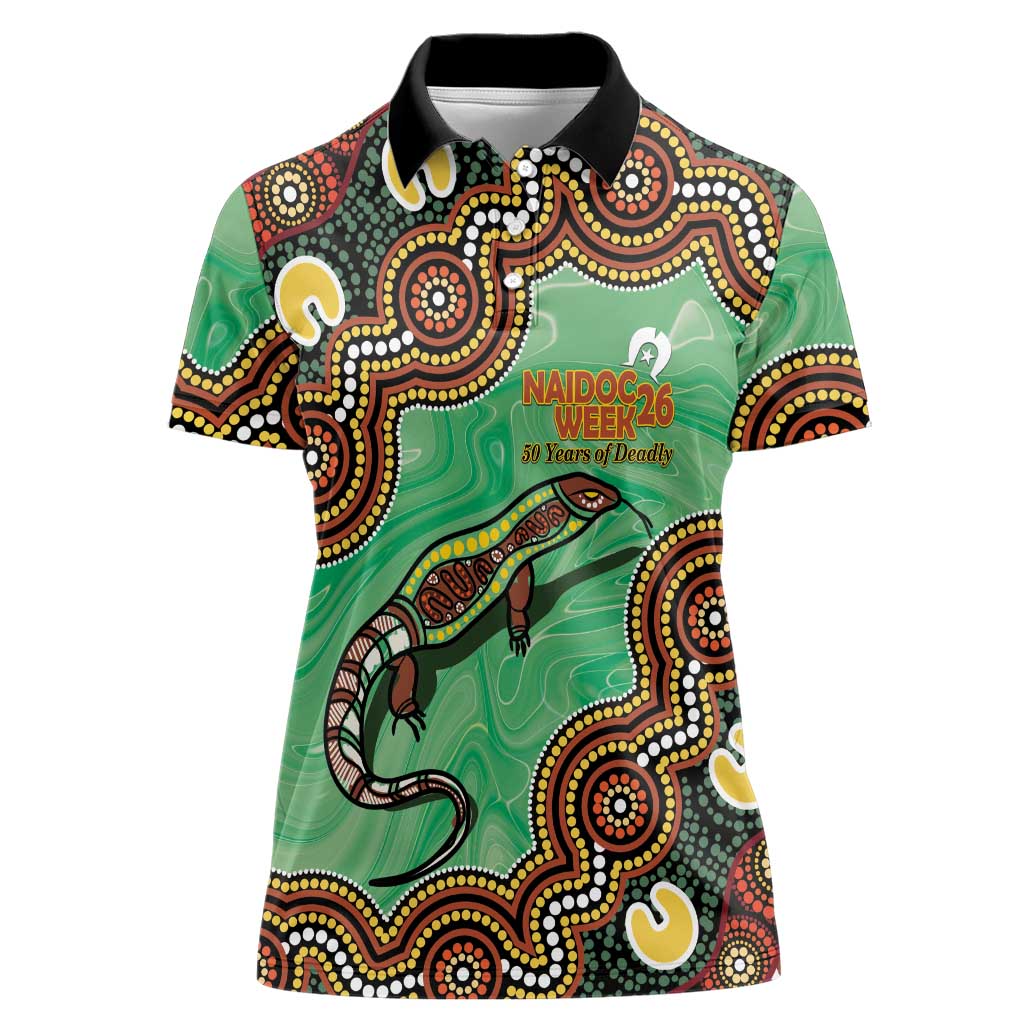 Personalised Australia Goanna NAIDOC Week 2026 Women Polo Shirt 50 Years of Deadly Aboriginal Art