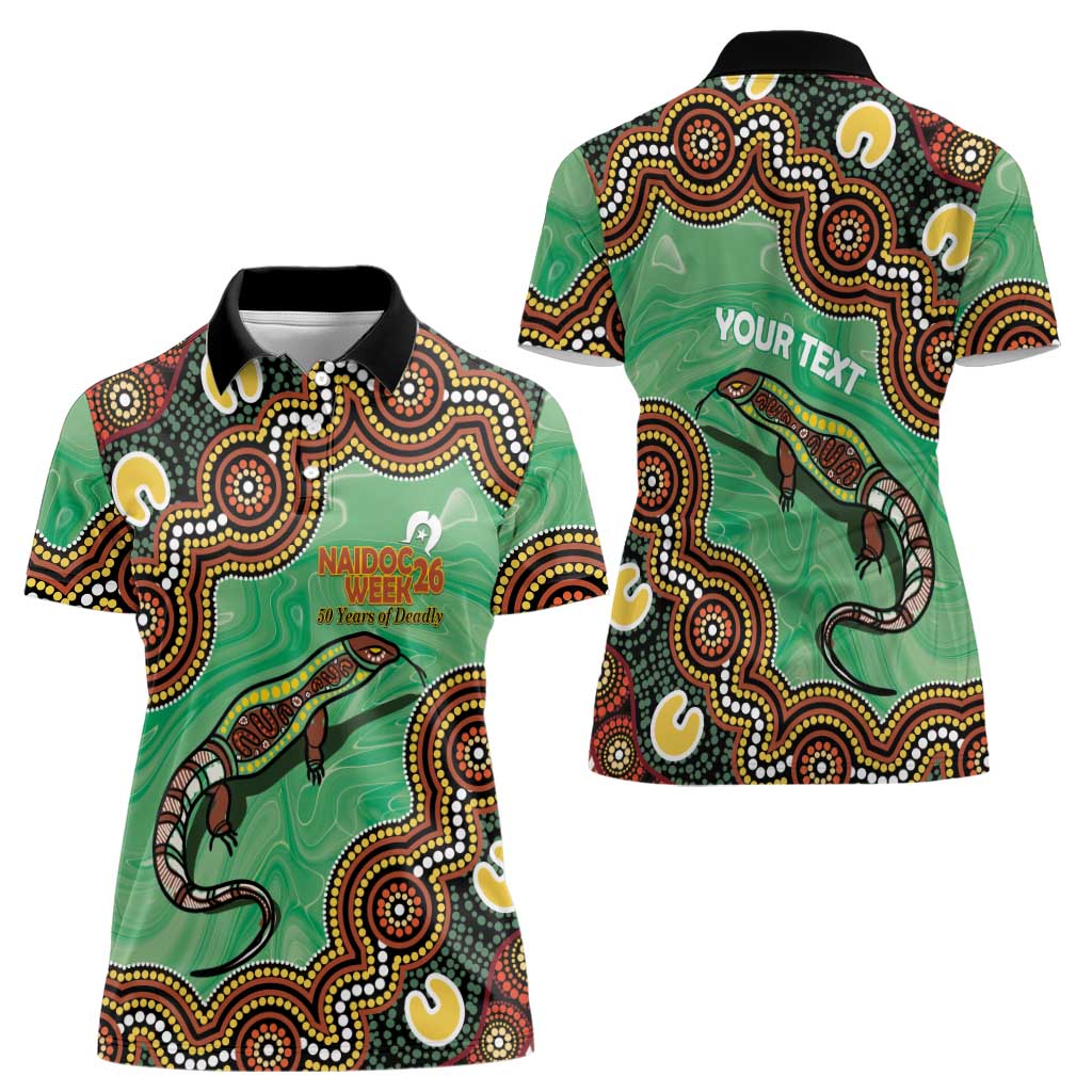 Personalised Australia Goanna NAIDOC Week 2026 Women Polo Shirt 50 Years of Deadly Aboriginal Art