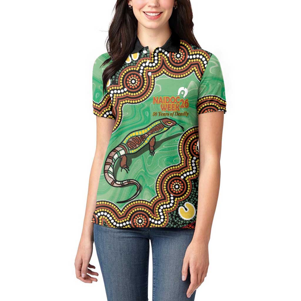 Personalised Australia Goanna NAIDOC Week 2026 Women Polo Shirt 50 Years of Deadly Aboriginal Art