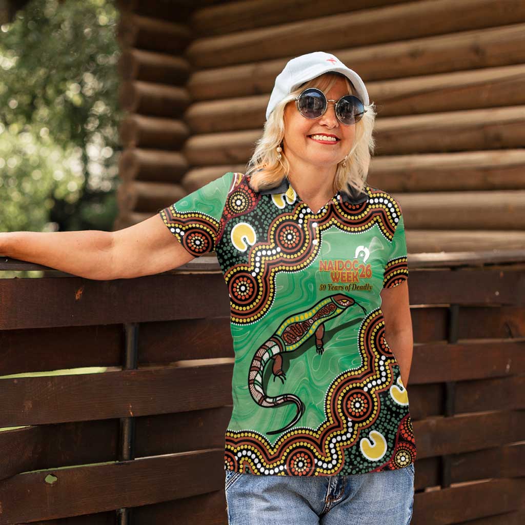 Personalised Australia Goanna NAIDOC Week 2026 Women Polo Shirt 50 Years of Deadly Aboriginal Art