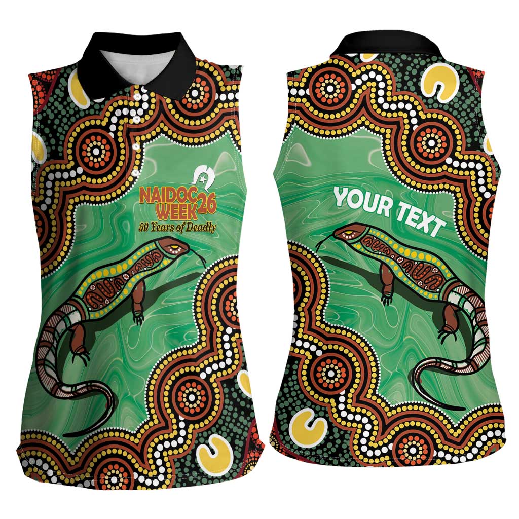 Personalised Australia Goanna NAIDOC Week 2026 Women Sleeveless Polo Shirt 50 Years of Deadly Aboriginal Art