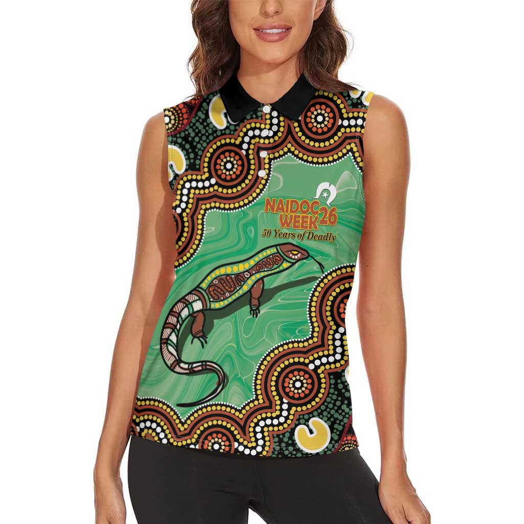 Personalised Australia Goanna NAIDOC Week 2026 Women Sleeveless Polo Shirt 50 Years of Deadly Aboriginal Art
