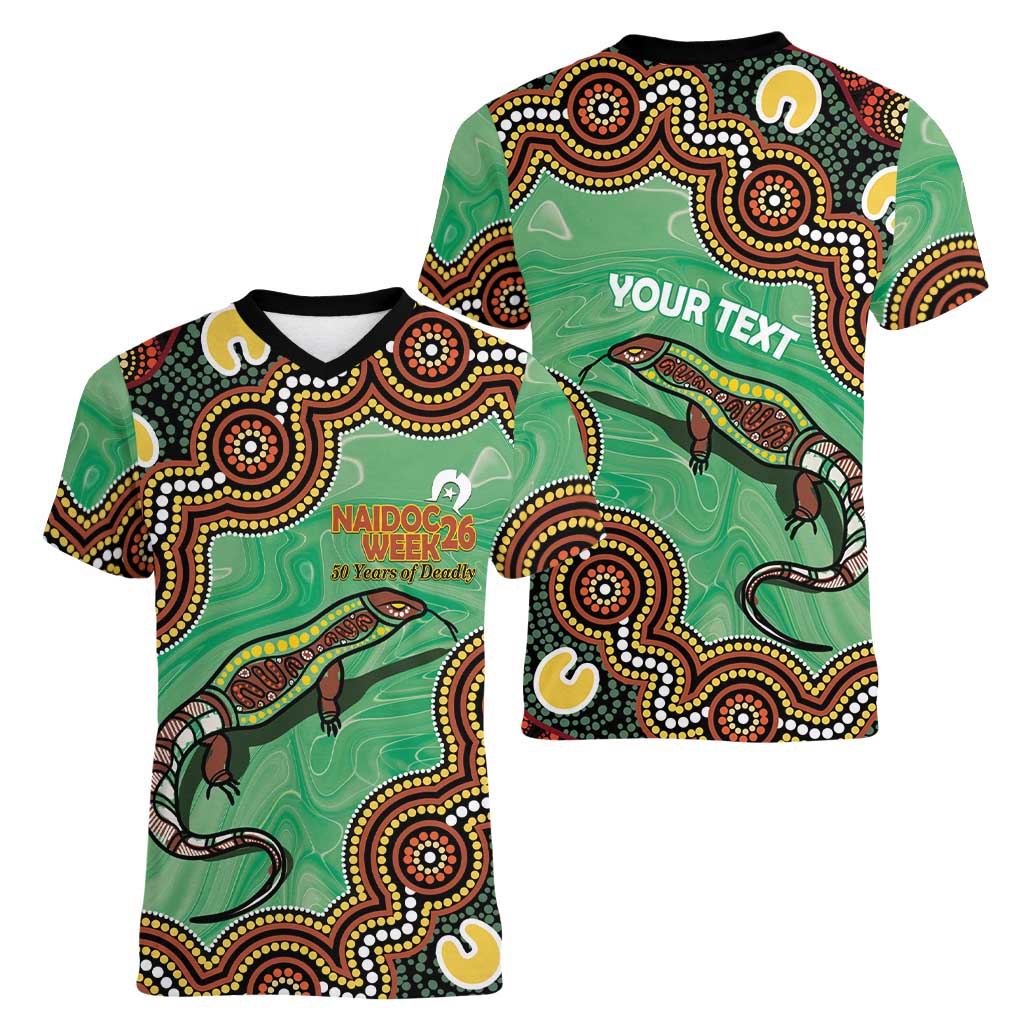 Personalised Australia Goanna NAIDOC Week 2026 Women V-Neck T-Shirt 50 Years of Deadly Aboriginal Art
