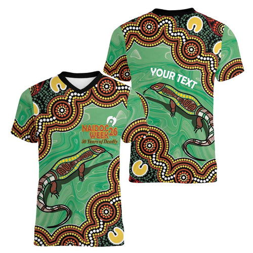Personalised Australia Goanna NAIDOC Week 2026 Women V-Neck T-Shirt 50 Years of Deadly Aboriginal Art