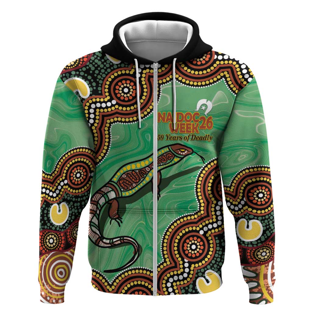 Personalised Australia Goanna NAIDOC Week 2026 Zip Hoodie 50 Years of Deadly Aboriginal Art