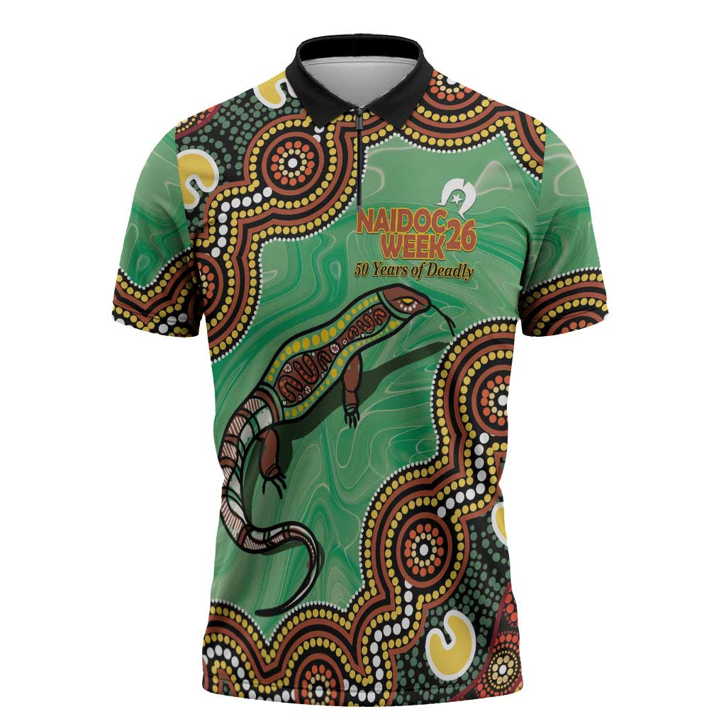 Personalised Australia Goanna NAIDOC Week 2026 Zipper Polo Shirt 50 Years of Deadly Aboriginal Art