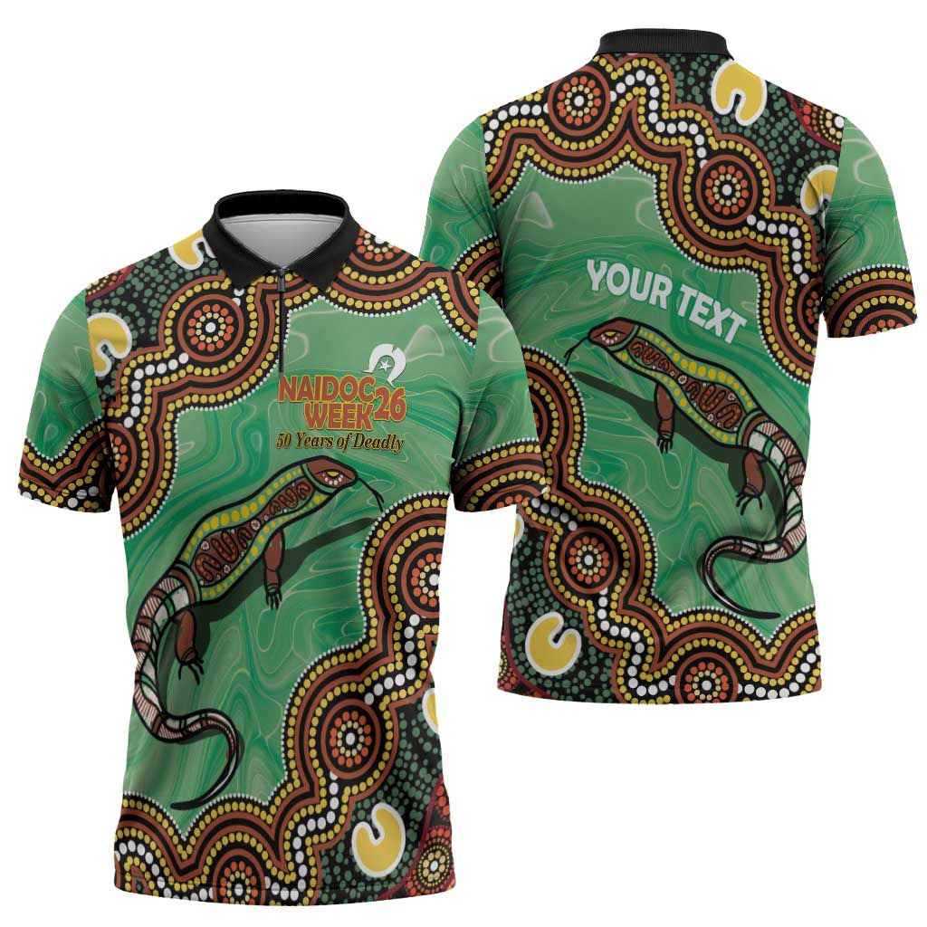 Personalised Australia Goanna NAIDOC Week 2026 Zipper Polo Shirt 50 Years of Deadly Aboriginal Art