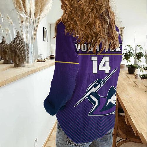 (Custom Text And Number) Storm Rugby 2023 Women Casual Shirt Purple Sporty Go Storm LT14