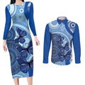 Australia Autism Awareness Couples Matching Long Sleeve Bodycon Dress and Long Sleeve Button Shirt 4 April Indigenous Butterfly