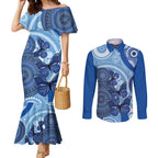 Australia Autism Awareness Couples Matching Mermaid Dress and Long Sleeve Button Shirt 4 April Indigenous Butterfly