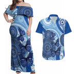 Australia Autism Awareness Couples Matching Off Shoulder Maxi Dress and Hawaiian Shirt 4 April Indigenous Butterfly