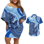 Australia Autism Awareness Couples Matching Off Shoulder Short Dress and Hawaiian Shirt 4 April Indigenous Butterfly