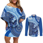 Australia Autism Awareness Couples Matching Off Shoulder Short Dress and Long Sleeve Button Shirt 4 April Indigenous Butterfly