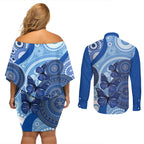 Australia Autism Awareness Couples Matching Off Shoulder Short Dress and Long Sleeve Button Shirt 4 April Indigenous Butterfly