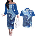 Australia Autism Awareness Couples Matching Off The Shoulder Long Sleeve Dress and Hawaiian Shirt 4 April Indigenous Butterfly