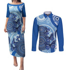 Australia Autism Awareness Couples Matching Puletasi and Long Sleeve Button Shirt 4 April Indigenous Butterfly