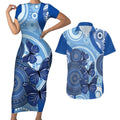 Australia Autism Awareness Couples Matching Short Sleeve Bodycon Dress and Hawaiian Shirt 4 April Indigenous Butterfly