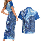Australia Autism Awareness Couples Matching Short Sleeve Bodycon Dress and Hawaiian Shirt 4 April Indigenous Butterfly